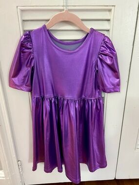 Pink Chicken Shiny Purple Puff Sleeve Dress